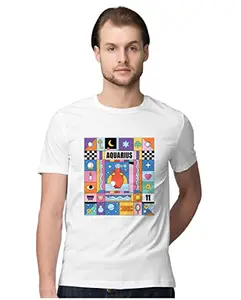 ALLEN BLACK Men's Regular Fit T-Shirt Aquarius Colorful Zodiac Sign Horoscope 100% Cotton T-Shirt White_ZAQAUESAZ-White 4XL Men Round_