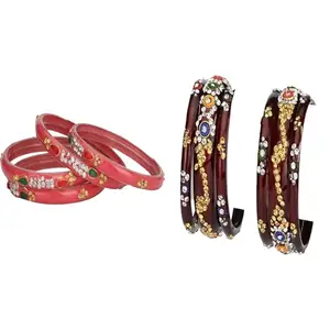 Somil Elegant Combo Bangles For Women & Girls | Assorted Design Chudi Set | Wedding, Festive & Everyday Use, Pack Of 10, Gajri, Maroon -N103
