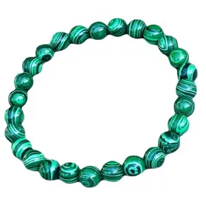 RRJEWELZ Unisex Bracelet 8mm Natural Gemstone Malachite Round shape Smooth cut beads 7 inch stretchable bracelet for men & women. | STBR_05208