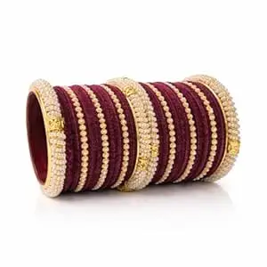 STREE Gold Plated Velvet Chooda Bangle Set with Beads 42 Bangles