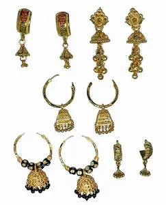 Royal Jewelry Emporium Combo Of 5 Golden Tone Smart Wear Studs & Hoop Earrings set For Girls Women RJE-009