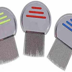 Jiyansh Traders Stainless Steel 03 Piece Stainless Steel Lice Comb Or Steel Comb Or Steel Hair Lice Comb For Both Men & Women, Boys & Girls And Many More. (Multicolor8)