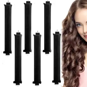 MAYCREATE® 6PCS Heatless Hair Curler, Flexible Curling Rod with Hook, Satin Rollers for All Hair Types, No Heat Curls to Sleep for Curl Rods, Heatless Curls for Blowout Hair, Black
