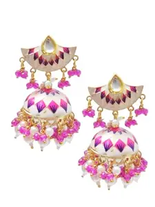 OOMPH Jewellery Rani Pink & White Meenakari Jhumka Earrings for Women & Girls (HCE380_Z2)- For Women & Girls Stylish Latest