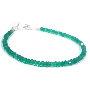 LKBEADS Silver Plated Bracelet with Green Faceted Green Onyx Beads – Rondelle 3-3.5mm – 7 inch Adjustable – For Men & Women|LK_STACK_03537