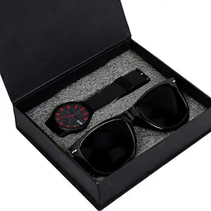 Watch & Sunglass Combo | Black Sunglass for Men | Thoughtful Gift for Him, Boyfriend, Brother, Father, Husband | Black Watch Gift Set