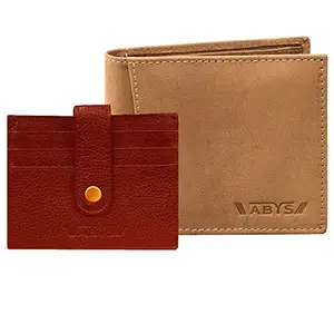ABYS Genuine Leather Wallet & Card Holder Combo Gift Set for Men-Tan, Bombay Brown(WCH-8519TN+5134DQ)