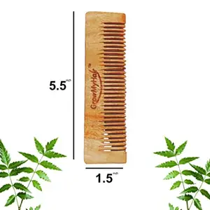 GrowMyHair Neem Wood Comb Anti-Bacterial Anti Dandruff Comb for All Hair Types, Promotes Hair Regrowth, Reduce Hair Fall (Pocket Wood Comb)
