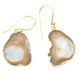 KHN Fashion A+ Natural Milky Brown Geode Druzy Gold Electroplated Earrings Gifts For Women Girls