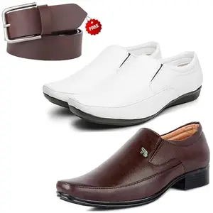 Attractive Trendy Formal Shoes/Party Shoes/ 2 Shoes Combo with Free Belt for Men and Boys (BAZAAR9268_VTR-2006-Bdr) Multicolor
