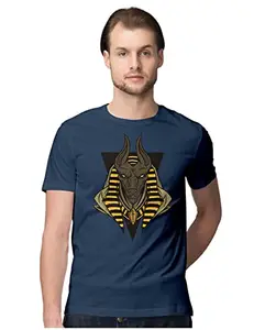 ALLEN BLACK Men's Regular Fit T-Shirt Anubis Ancient Egyptian God 100% Cotton T-Shirt Navy Blue_ANUBAIIIG-Navy Blue S Men Round_