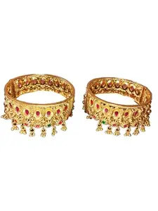 Trinetra Hub Bangle Gold Plated Studded kada | Golden Antique Kada Bangle Jewellery Combo Of 2 For Girls & Women | WK-015 (2.6)