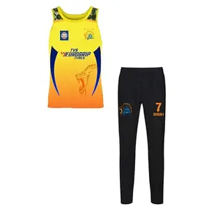 CSK ms Dhoni 7 Official chennai Cricket Team Jersey with Black Shorts 2024 for Boys and Men(13-14Years,Multicolor-5)