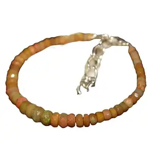 Lady Works Unisex Bracelet Ethiopian Opal 3-4.5mm Rondelle Shape Faceted Cut Gemstone Beads 7 Inch Adjustable Silver Plated Clasp Bracelet| Lcbr_02715