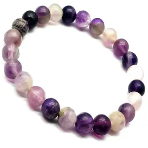 Lady Works Natural Ametrine 8mm Round Shape Smooth Cut Beads 6.5 Inch Stretchable Bracelet For Men & Women. Unisex Bracelet For Healing, Meditation, Prosperity, Gift & Luck|LW_BRST_00638_6.5