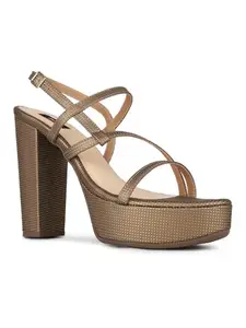Inc.5 Womens Golden Party Wear Solid Round Toe Platform Heel Sandals