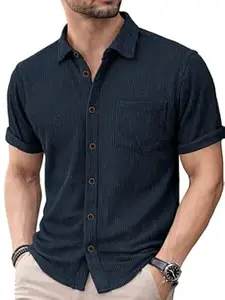 Noble Monk Mens Solid Casual Shirts |Half Sleeve Shirts for Men | Regular Fit Shirt for Man | Stylish Textured Shirt for Men