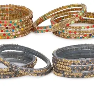 Somil Combo Of Party & Wedding Colorful Glass Bangle/Kada, Pack Of 24, Multicolor & Gray