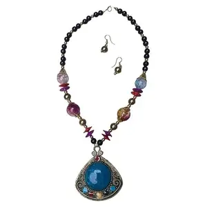 ISLANA Handmade Crafted Antique Designer Traditional Tibetan Beaded Pendant Necklace Set Jewellery for Girls and Women