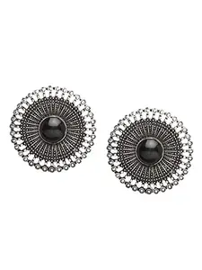 YouBella Fashion Jewellery Oxidised Silver Round Stud Earrings for Girls and Women (Silver) (Style 2)