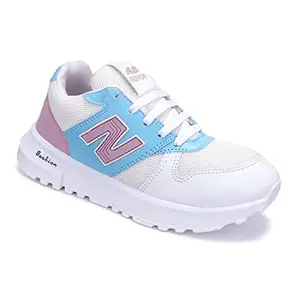 CAMRO CAMRO Nora-02 Classy Lace Up White/Sky Sports Shoes with Mesh Upper and PVC Sole for Running, Walking, Training, Gyming for Women's