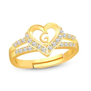 Lila Valentine Ring Heart Alphabet 'G' Promise Propose Engagement Wedding Anniversary Brass, Stainless Steel, Copper, Alloy Cubic Zirconia Gold Plated Ring (BZR_HC352-Gold(G) AlphabetHeartRing(M:01))