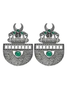 VENI Women's Brass Silver Oxidised Boho Stylish Elephant Stud Earrings