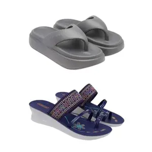 ZENWEAR Extra Soft Classic Casual wear with Flexibility Technology Flip Flop Combo for Women's/Girl's(6110+1947)(6) Multicolor