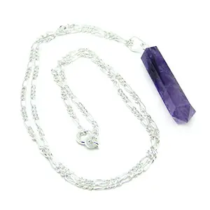 Nature's Crest Amethyst Pencil Pendant Natural Stone with Hook & Ring Energized & Charged for Reiki & Crystal Healing (With Original Silver Chain 18")