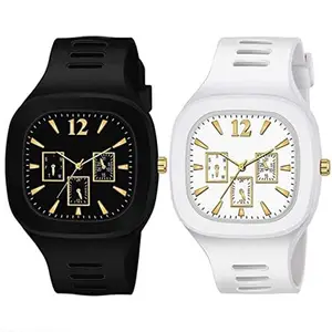 Watchstar | Staylist & Fancy Watch Case Material Rubber Analogue Black & White Dial Men's & Women's Wrist Watch - Combo (LS-1009) (Pack of 2)