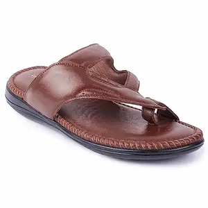 Ayashilp Premium Men's Leather Flip Flops - Comfortable & Stylish Formal Slipper | Brown Cross Strip Chappal, Size 8