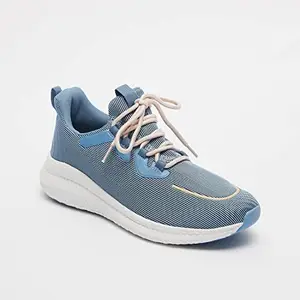 shoexpress Womens Striped Sports Shoes with Lace-Up Closure, Blue, 6.5