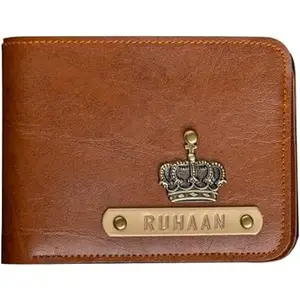 NAVYA ROYAL ART Men's Leather Wallet | Customised Leather Wallet for Mens | Name/Mr Letter Printed on Wallet | Tan