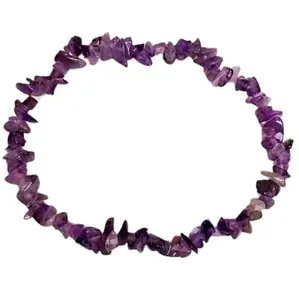 Lady Works Natural Amethyst 4-7mm Nugget Chips Shape Rough Cut Beads 8 Inch Stretchable Bracelet For Men & Women. Unisex Bracelet For Healing, Meditation, Prosperity, Gift & Luck|LW_BRST_00350_8.0