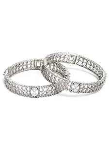 Karatcart Set of 2 Silver-Plated AD Studded Bangles for Women
