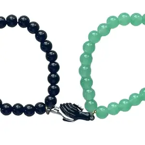Angels Store Green and Black Beaded Bracelet Set with Magnetic Hand Charms