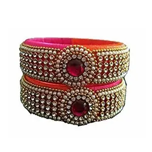 Manali Creations Orange and Pink Silk Thread Bangles Size 2.2