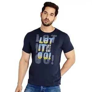 Status Quo Men's Stylish Printed Round Neck T-Shirt | Soft Cotton Blend | Trendy & Comfortable Navy