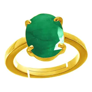 RRVGEM Natural Panna Stone Gold plated Adjustable Ring 9.00 Ratti Rashi Ratna Certified For Men And Women By LAB -CERTIFIED