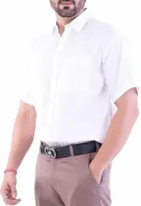 Men's Formal Shirt Regular Fit Printed Shirt for Man, Classic Collar, Standard Length White Cotton Pack of 1 Short Shirt (23)_L