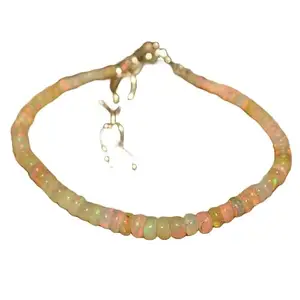 LKBEADS Silver Plated Bracelet with Multicolor Smooth Ethiopian Opal Beads – Rondelle 2-3.5mm – 7 inch Adjustable – For Men & Women|LK_STACK_02645