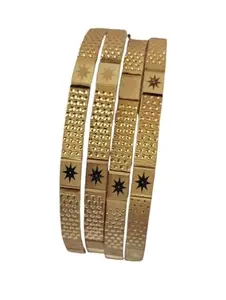 Traditional Gold-Plated Designer Bangles Set, Star Pattern Embossed, Textured Metal, 4 Piece Set for Women