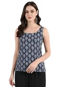 Pinkmint Kurti for Women Printed Sleeveless Women's Kurti Top with Back Tie-Up | Cotton Blend Ethnic Fusion Women Top for Office Wear, Casual Wear, Beach College, Festive & Party Look