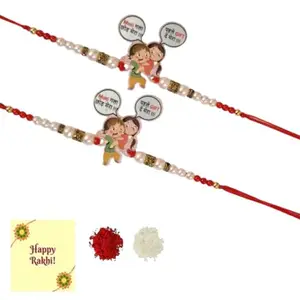 DMS RETAIL Rakhi for Kids | Set of 2 for Brother | Cartoon Rakhi for Boy with Rakshabandhan Greeting Card, Tilak Set