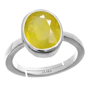 Clara Yellow Sapphire Pukhraj 4.8cts or 5.25ratti stone Silver Adjustable Ring for Men