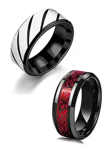 Amaal Rings for Men Mens couples man gents unisex Silver Ring for Boys Boyfriend Friends Stainless Steel red ring thumb Band Stylish Platinum Black ring combo Valentine chain 2 Finger RINGS 206_20
