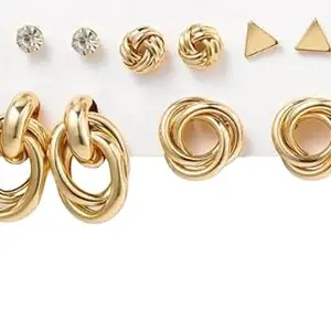 Yu Fashions Stylish Geometrical Twisted Golden Earrings Set of 6 Pair For Women