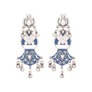 VOYLLA Silver Brass Indigo Affair Antique Style Drop Earrings for Women