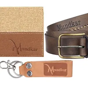 Mundkar Wallet Belt & Keychain for Men and Boys Gift Set Combo Pack of 3 Accessories (Combo_01)