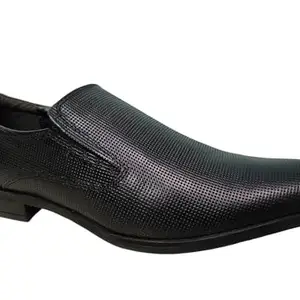 Men's Genuine Leather Black Formal Office Pointed Toe Slip On Shoes with Comfort EVA Pad Insole
